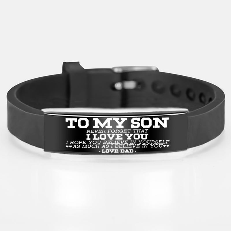 Вдохновляющие браслеты с гравировкой «Моему сыну», черные подвески из нержавеющей стали, регулируемый браслет, мужские ювелирные изделия, подарки для любви