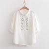 Fresh Floral Embroidered Cotton Yarn Cardigan Blouses & Shirts with Three Quarter Sleeves Women's Summer Loose Fit Slimming Top