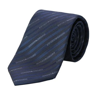 [Emporio Armani] Мужской галстук Emporio Armani, Синий морской, ширина 7,5 см, 100% шелк, Логотип и полоска, 340075 2R605 47635, Сделано в Италии [Б/у товар]