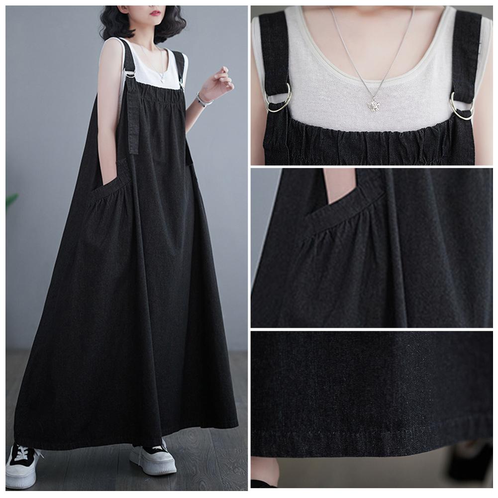 Женское летнее винтажное свободное джинсовое платье с регулируемыми бретелями и квадратным воротником сбоку