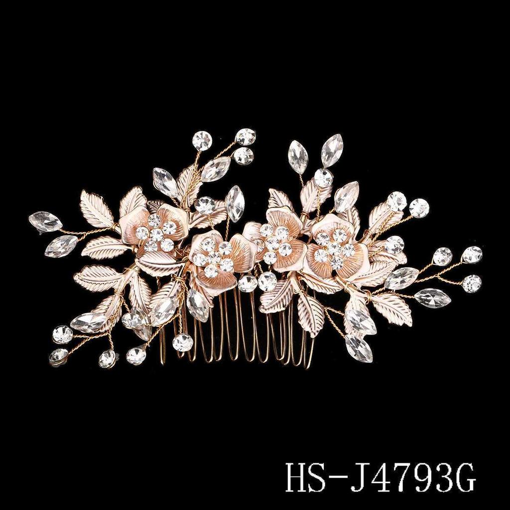 Сделанный вручную свадебный гребень для волос с цветком из жемчуга и страз и листьями