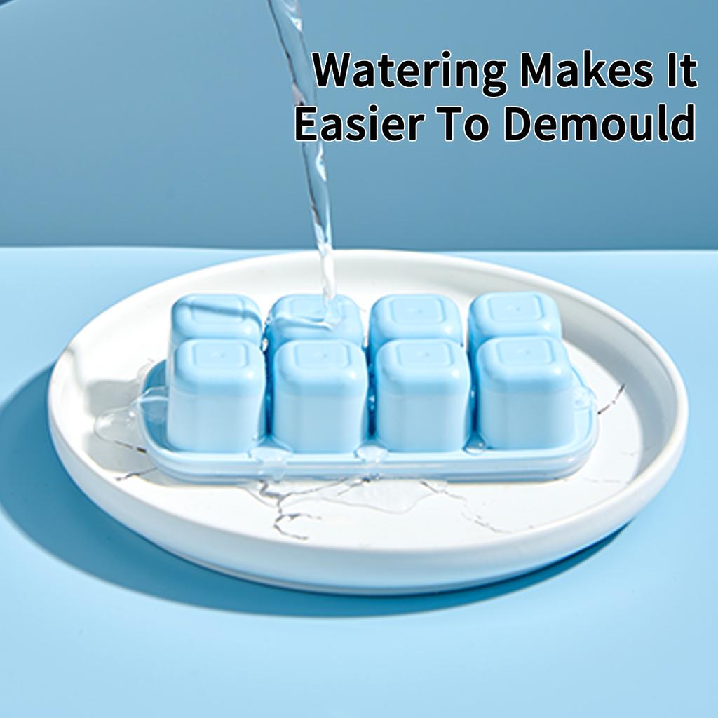 Ice Cube Tray With Lid Refrigerator Silicone Ice Mold Reusable 8 Grids Ice Cube Maker Kitchen Accessories Ice Cube Box