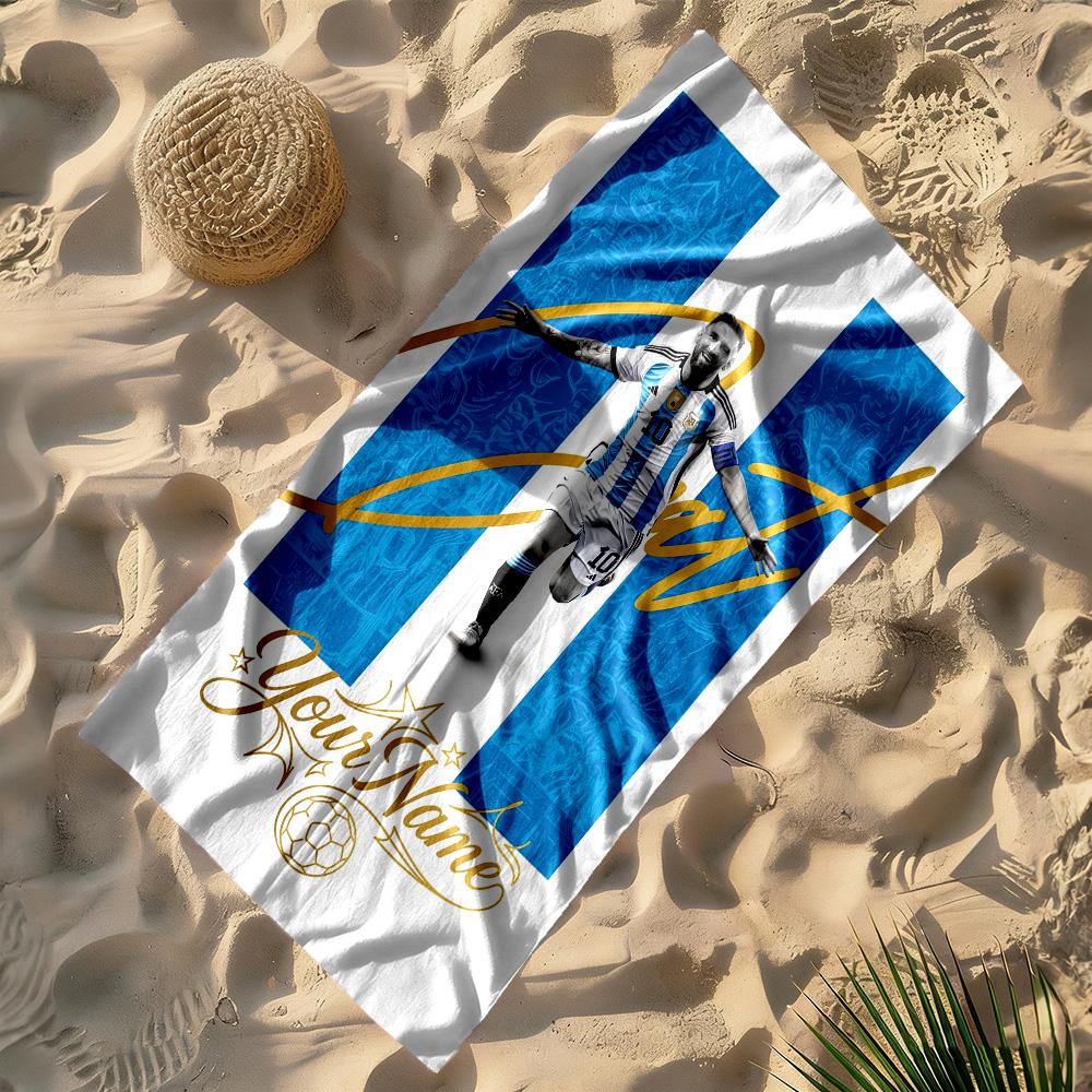 Football Messi Customize Your Name Beach Towel Super Soft Microfiber Quickdry Fabric