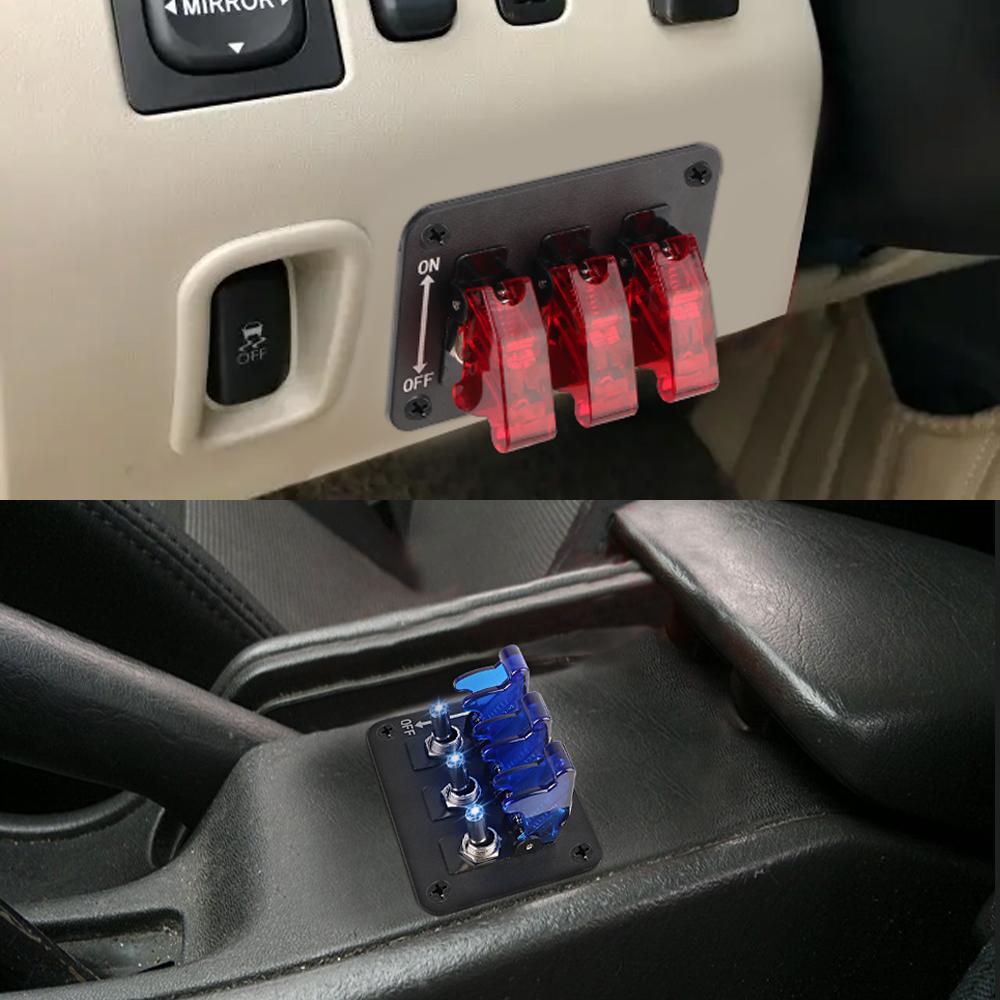 Панель переключателей со светодиодной подсветкой 12 В-24 В постоянного тока, 3-позиционная панель переключателей, переключатель двигателя гоночного автомобиля, прочная пластина переключателя ВКЛ/ВЫКЛ