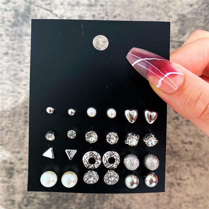 Korean Women Earrings 12 Pair/Set Beige White Pearl Simple Fashion Earrings Wedding Jewelry For Gift Valentine's Day Gift