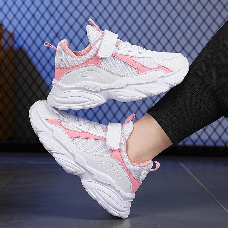 New breathable mesh campus white sneakers for middle and large-sized children, suitable for elementary school students