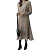 [newNE] [Nyune] Pleated Dress Formal Ladies Long Sleeve Party Dress Occasion One Piece Calf Length Mimore Mom Business Resort Dress Thin Date