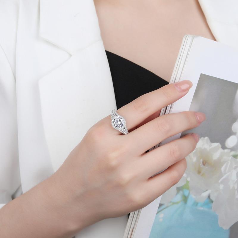 Bague Ringen Круглое кольцо с имитацией бриллианта диаметром 8 мм с полной инкрустацией бриллиантами 5А, циркон, стерлинговое серебро 925 пробы, обручальное кольцо и кольцо для предложения