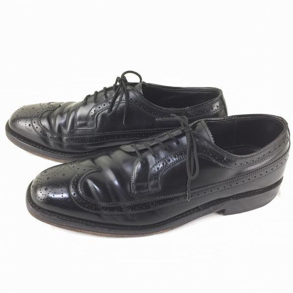 80s-90s Vintage Made in USA Full Brogue Long Wingtip Shoes Black size 10.5D/B 28.0-28.5 Men's(USED)