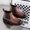 Модные мужские ботинки «Челси» из искусственной кожи с высоким берцем, круглой подошвой, средней высоты, нескользящие, деловые, формальные, классические, большие, 38-46