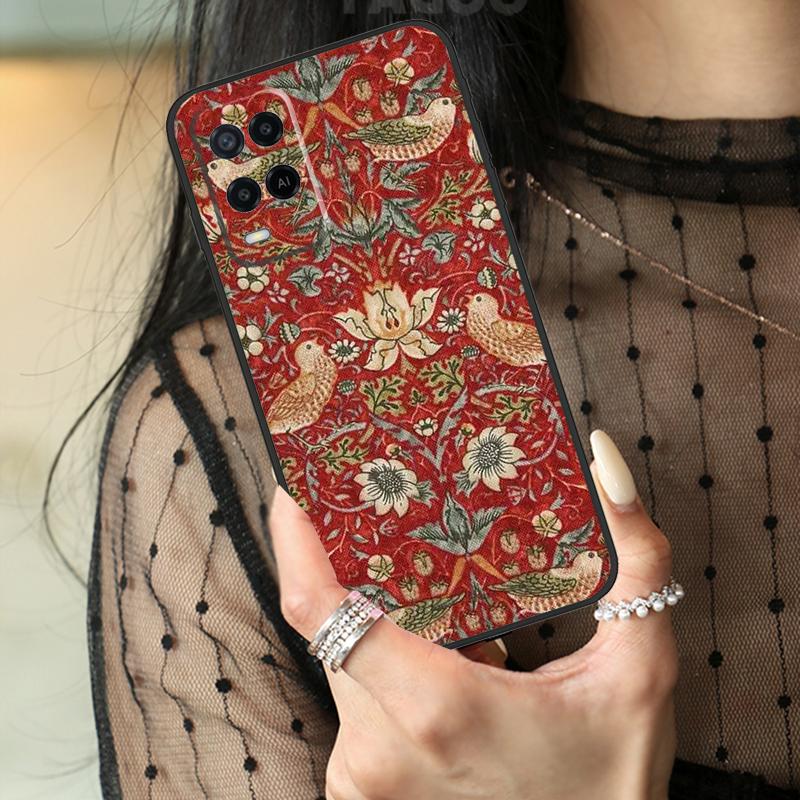 William Morris Strawberry Thief Case For Oppo A5 Pro A15 A17 A57 A77 A18 A38 A58 A78 A98 A94 A74 A54 A40 A60 A80 A96 A76 A16