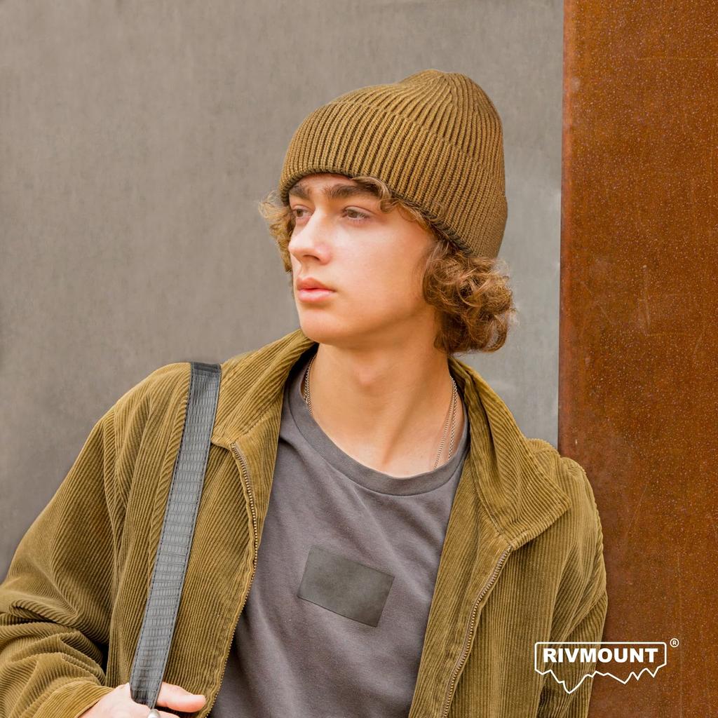 [rivmount] Knit Hat, Beanie Hat, Watch Cap, Border Knit, Stylish, Bonbon, Cold Protection, Windproof, Breathable, Stretchy, Soft, Plain, Spring,