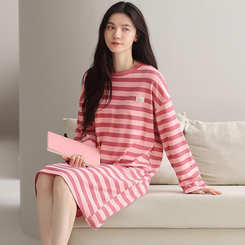 Женская пижама милого стиля с длинным рукавом, средней длины, из хлопка, для осени