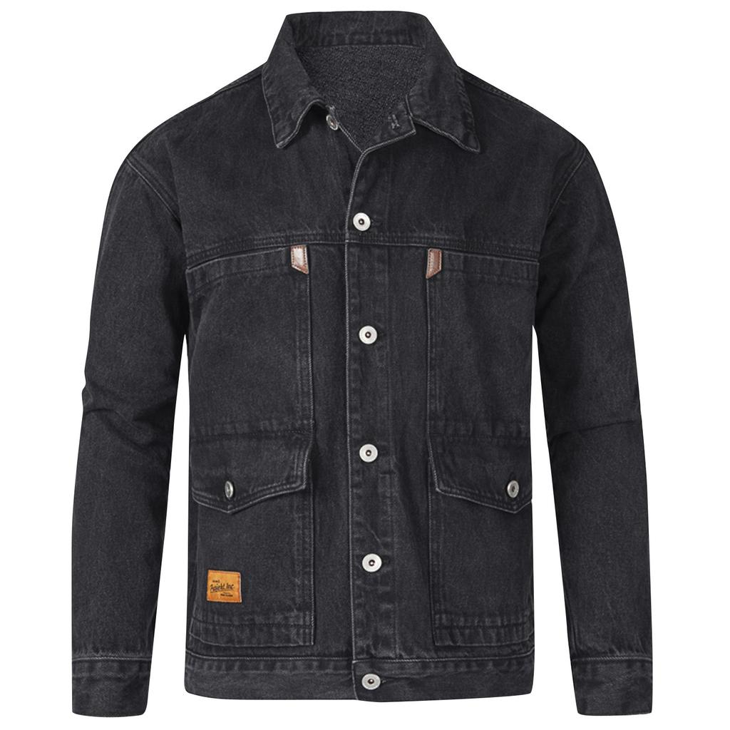 Men's Casual Workwear Long Sleeve Lapel Collar Denim Jacket Loose Multi Pocket Jacket Denim