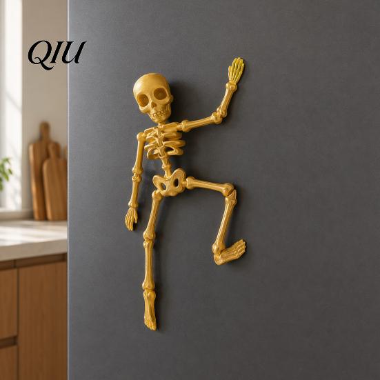 3D Printed Skeleton Magnet Refrigerator Magnet, Poseable Figurine with Toy Movable Joints Joints, Halloween Gothic Fridge Decoration