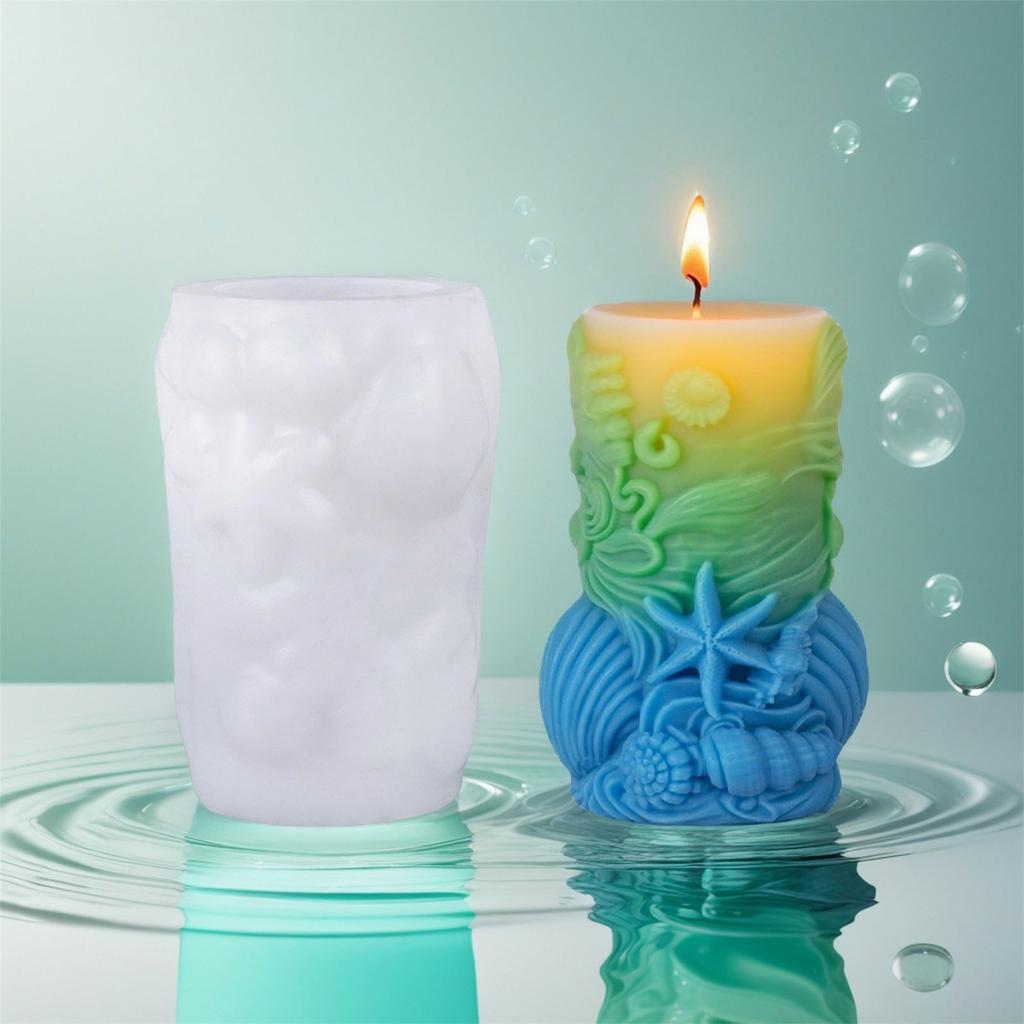 Силиконовая форма на морскую тематику для изготовления свечей из эпоксидной смолы, мыла, шоколада, рельефная цилиндрическая силиконовая форма