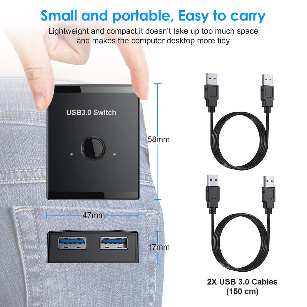 Двунаправленный переключатель USB 3.0: Разветвитель для совместного использования принтера 2-в-1-из/1-в-2-вы