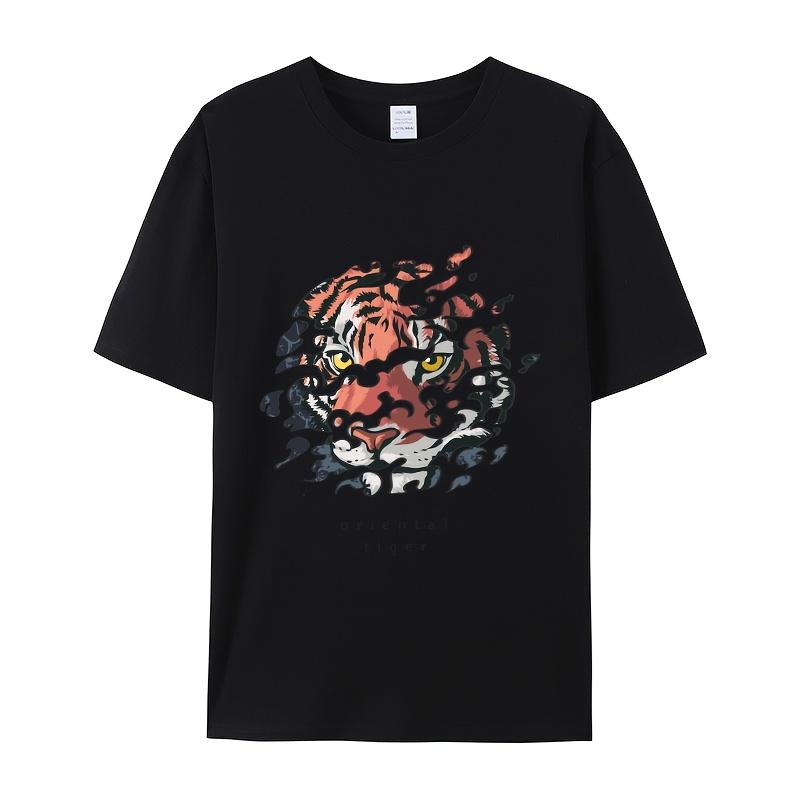 Tiger Face with Oriental CloudsPrint T-Shirt Summer Casual Streetwear Men Women Unisex Fashion Tshirt Top