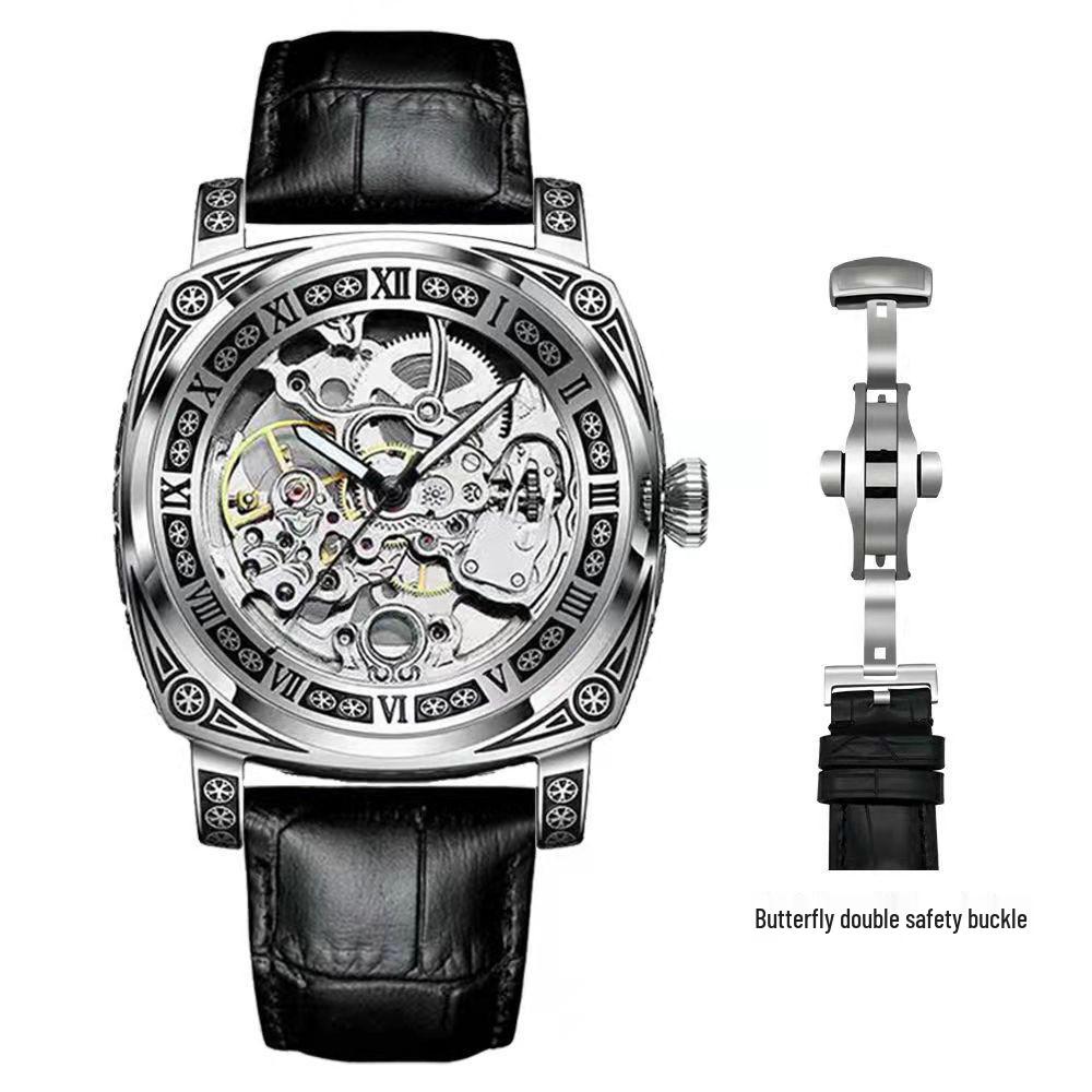 Fenshi FENSIR 8837 Мужские автоматические механические часы - Полый дизайн, Водонепроницаемые, Повседневный ремешок.