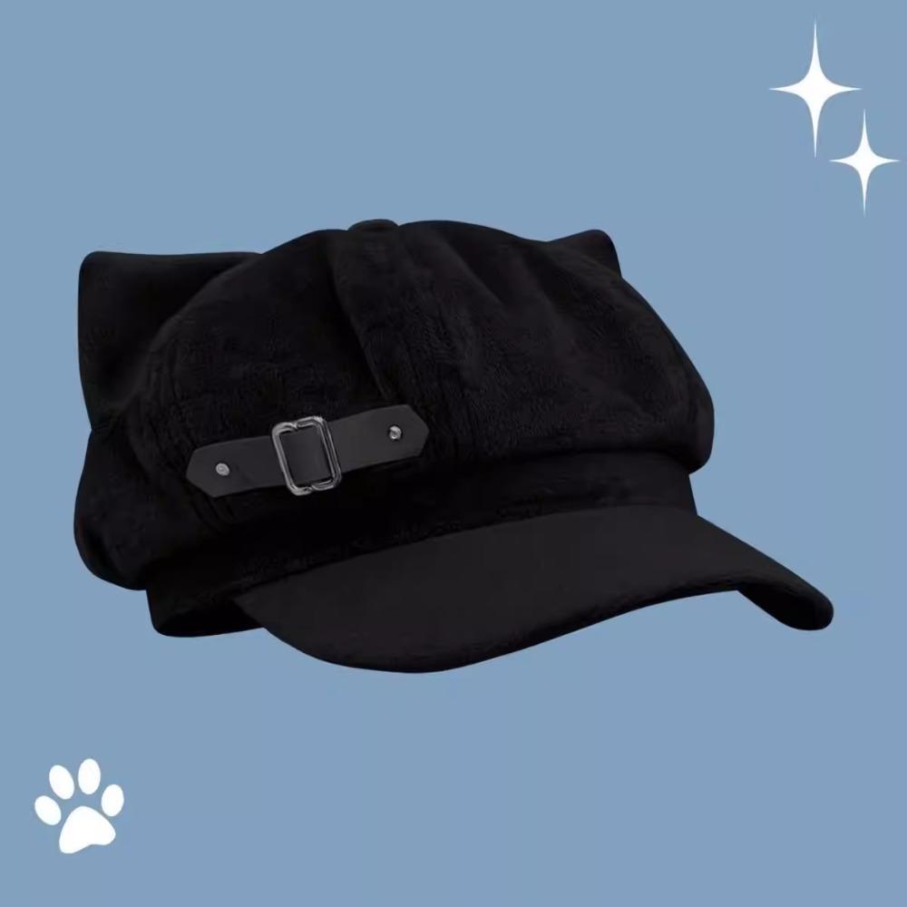 Cute Cat Ears Women's Beret Anime Cat Paw Pattern Newsboy Cap Sweet Japanese Style Baseball Cap Everyday Outfits