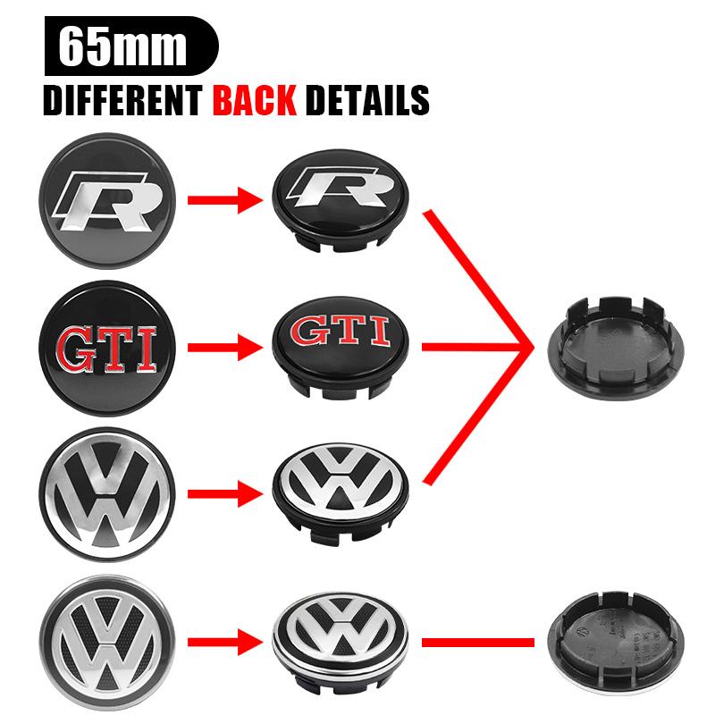 For VolkswagenMK6 4Pc 55mm 56mm 60mm 65mm Car Wheel Center Hub Cap Rim Cover Stickers For Volkswagen VW GTI R-Line R Polo T5 Golf Passat Scirocco