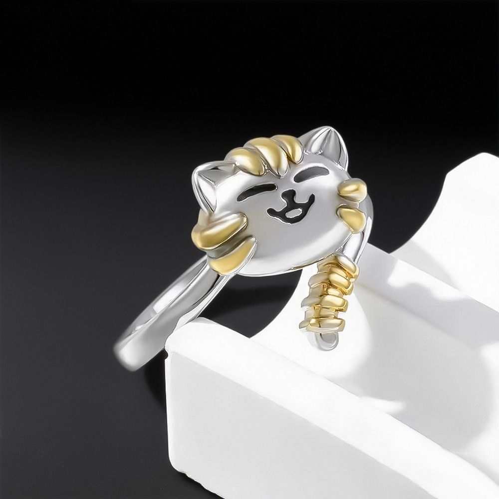 Durable Adjustable Fidget Spinner Rings Cute Cartoon Gold Silver Cat Kitten Rings Animal Open Rotate Freely Ring Girlfriends