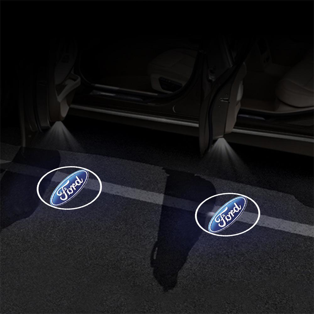 AJK1 2pcs LED Car Logo Door Welcome Laser Light Wireless Projector Lamp For Ford Focus ST Line Mustang Fiesta Kuga Edge Accessories