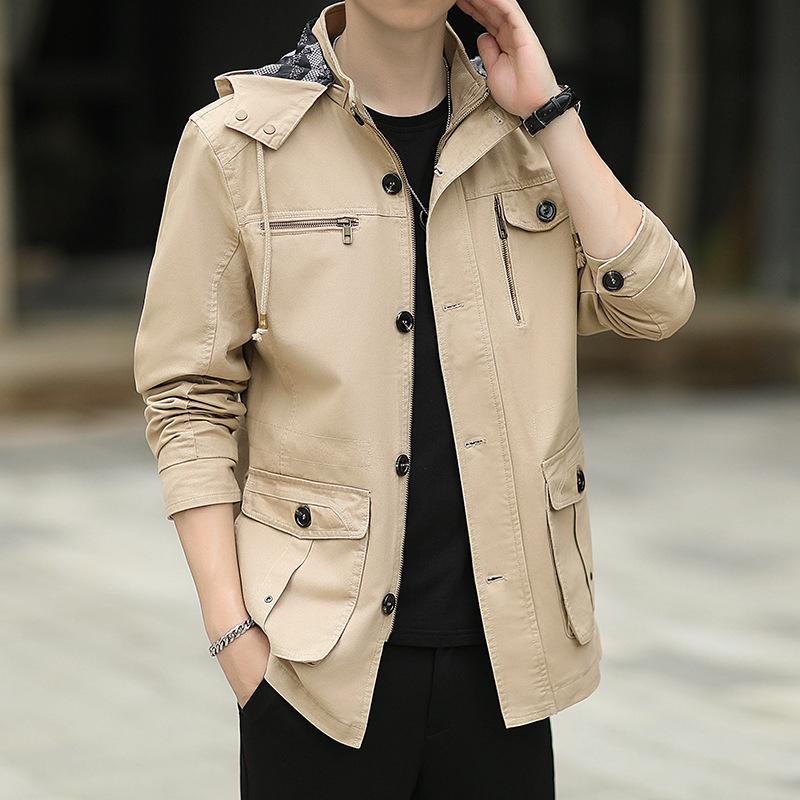 Весенне-осенняя новая куртка мужская с капюшоном в американском повседневном спортивном стиле, модная универсальная зеленая рабочая куртка тренд