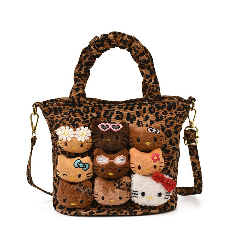 Leopard Print Canvas Crossbody Bag for Women - Cute and Versatile Cartoon Handbag