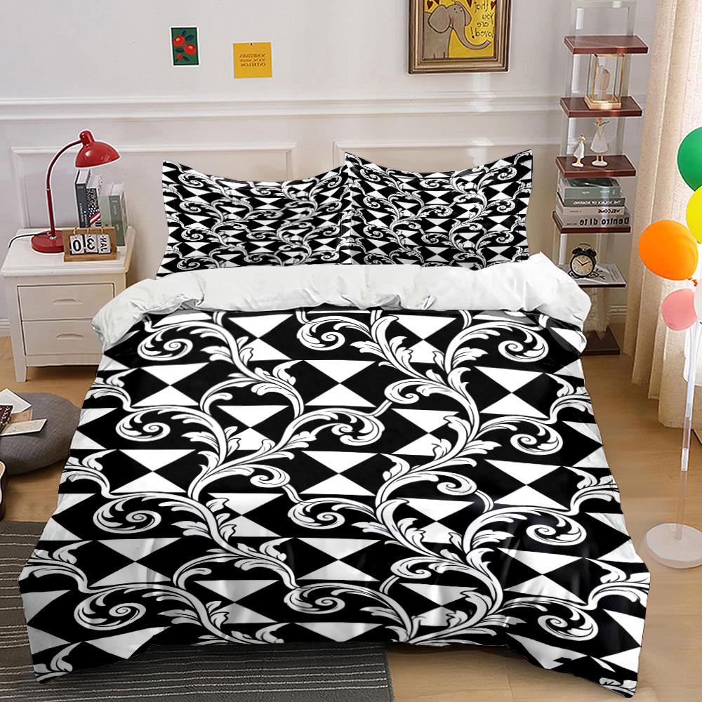 Black triangles, white swirls. Bedding sets Duvet cover sets Duvet covers Pillowcases(1 * Duvet Cover 2 * Pillowcases without duvet insert)