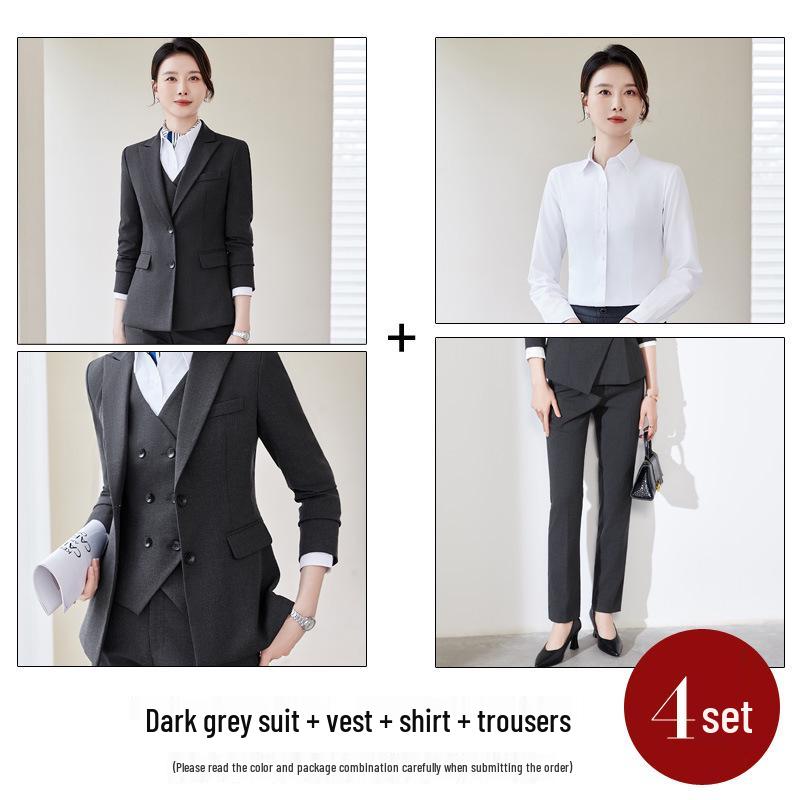 Профессиональный женский осенний костюмный набор - Формальная рабочая одежда для менеджера ресепшена отеля с пиджаком с длинными рукавами и брюками
