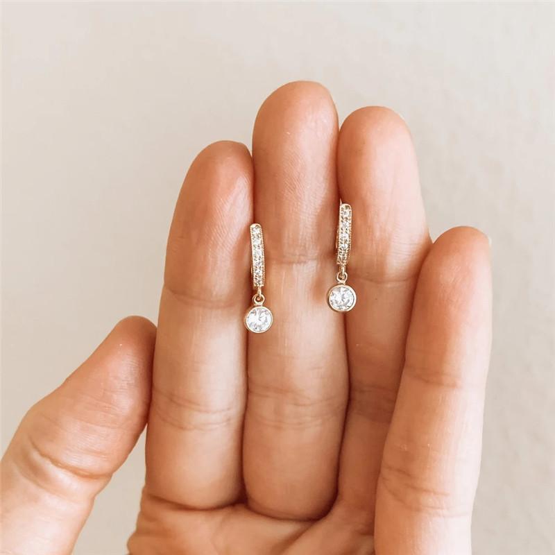 Huitan Fashion Simple Gold Color Women Drop Earrings With Round Cz Charm Creative Girl Accessories Fancy Gifts Statement Jewelry