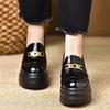 Handmade Women's Shoes 8cm Spring Wedge Heel Waterproof Table Heightened Thick-soled Retro Round Head Patent Leather Loafers