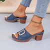 Summer New Large Size One-word Fashion Wear Metal Buckle Sandals Women's High-heeled Slippers