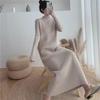 2024 Women's Korean Style Thick Knit Long Sweater Dress with Half Turtleneck for Autumn/Winter