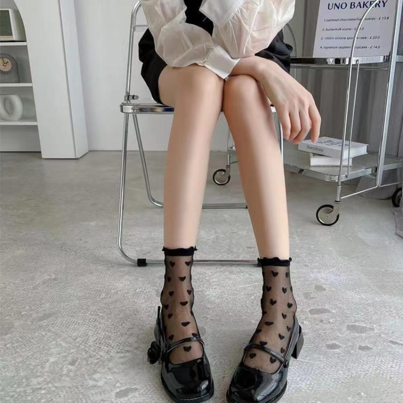 Прозрачные летние носки с деревянными ушками и ушками, чулки в форме сердца, ультратонкие женские нейлоновые женские короткие эластичные носки до щиколотки из кристального шелка