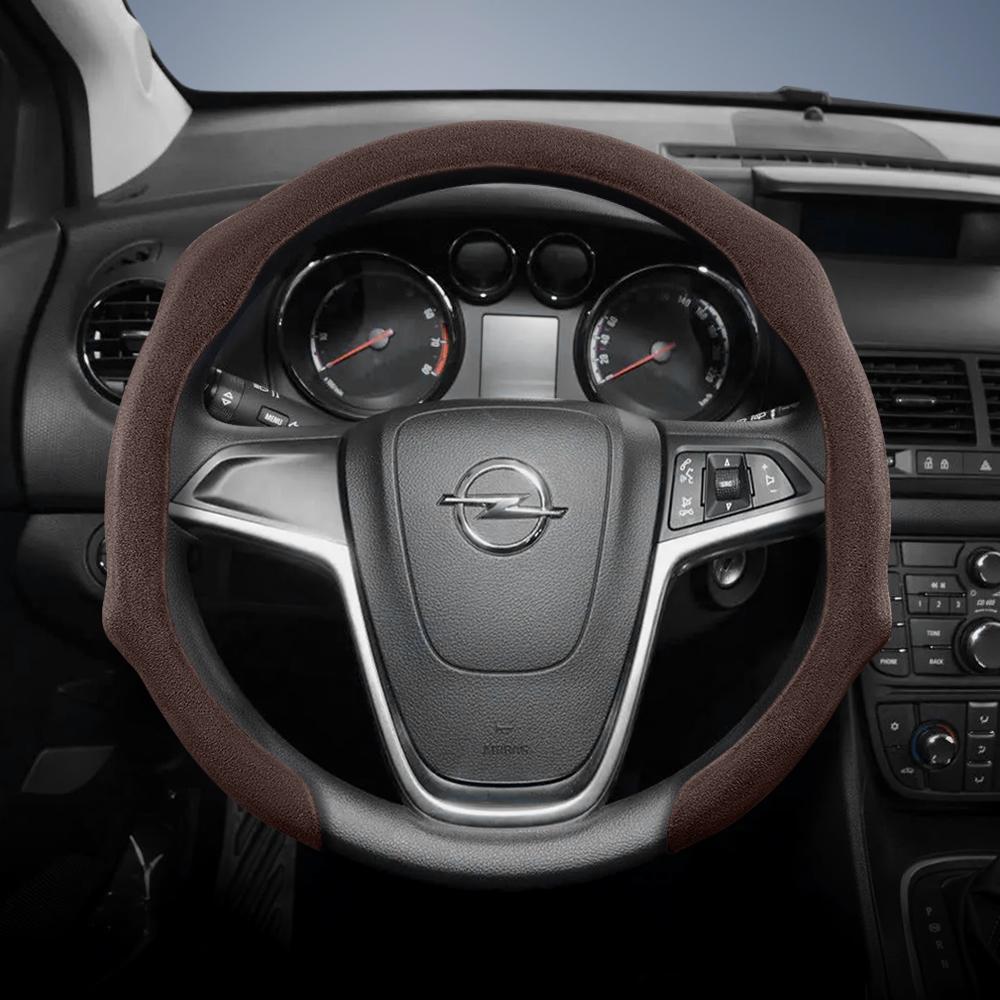 Подходит для Opel Премиальная замшевая накладка на руль с защелками, нескользящая и прочная, доступны для круглого и D-образного руля