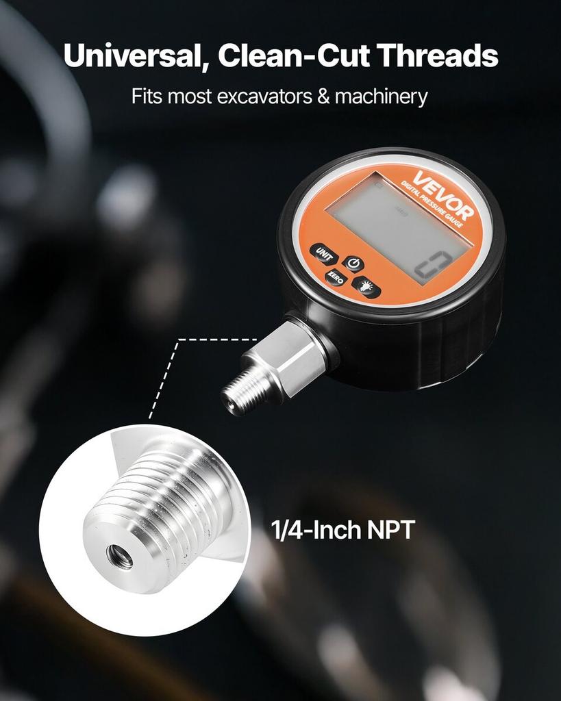 Digital Hydraulic Pressure Gauge, 0-700 Bar (0-10000 PSI) Hydraulic Pressure Sensor, Manometer Tester with NPT Base Entry for Excavator Construction