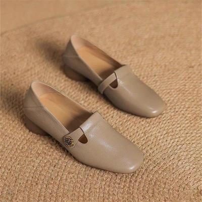 2025 весна и осень новые ретро маленькие кожаные туфли толстый каблук камелия одинарные туфли мягкая кожа мягкая подошва мелкие лоферы женские