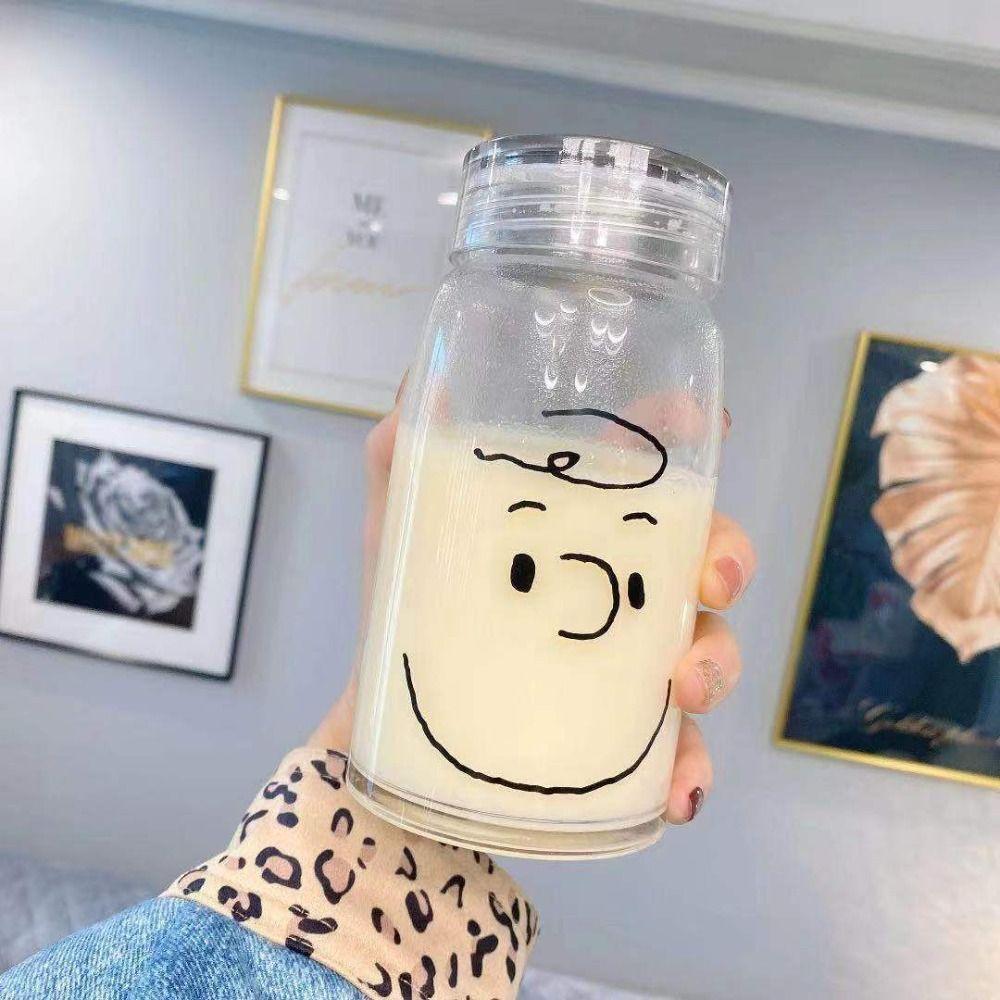 500 мл портативная стеклянная бутылка для воды с рисунком медведя и крышкой стеклянная чашка толстая большая емкость для молока