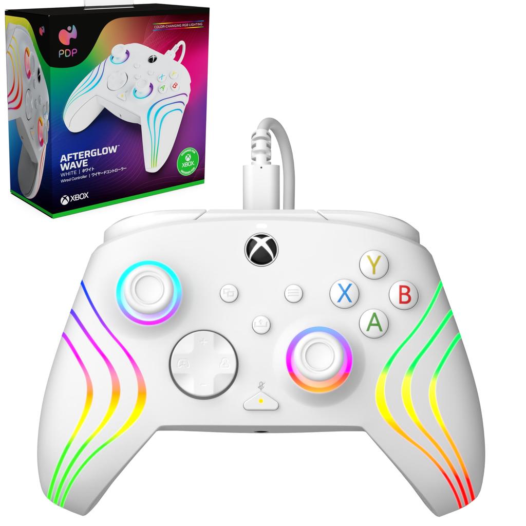 Officially Licensed Xbox PDP by TURTLE BEACH Afterglow Wave LED Wired Controller for Xbox Series X|S and PC - White [Official Japanese Product]