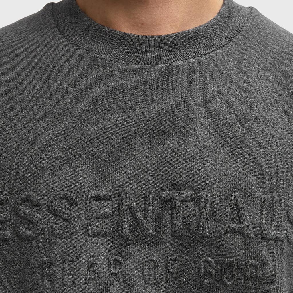 Fear of God Essentials Классический свитшот с тиснением, круглый вырез, угольно-серый меланж, мужские топы, серый, 192HO256551F
