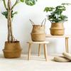 Nordic Portable Woven Flower Pot Seagrass Basket Big Belly Basket Plant Floor Folding Straw Storage Basket