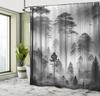 Черно-белая шторка для душа туманные высокие деревья лесной массив природный ландшафт ткань украшение для ванной шторка для душа с крючком