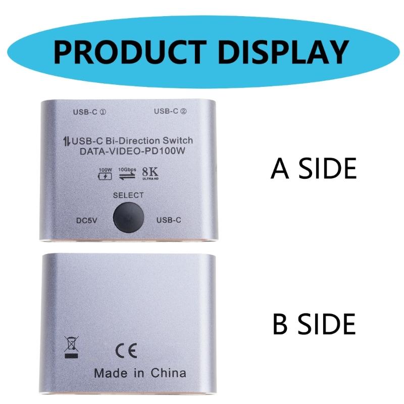 BiDirectional USB C Switcher USB C KVM Switches for 8K@60Hz/4K@144Hz 1080P@165Hz Video Transfer 100W Charging Capability