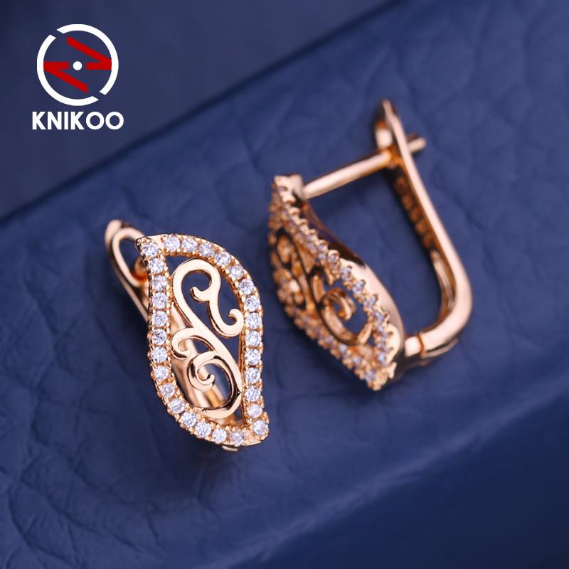 KNIKOO Clip Earrings For Women Cubic Zirconia Fashion Hollow Earrings Jewelry For Wedding Party Gifts