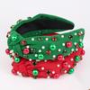 Wide Edge Christmas Hairband Fashion Hair Jewelry Rhinestone Knot Headband Imitation Pearl Red Green Crystal Beads Hair Band