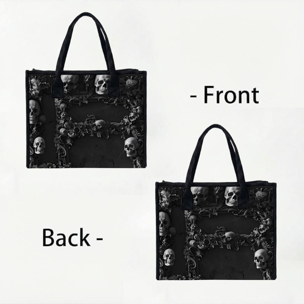 Gothic Skull Pattern Portable Large Capacity Daily Use Tote Bag for Outdoor Shopping Commute Stylish Exquisite Fashion Decorative Shoulder Bag