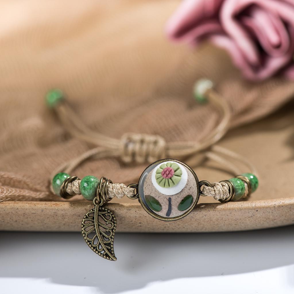 Серия 'Лес' Растение ручной лепки Керамика Регулируемый DIY Браслет Для Женщин Подарок Украшение #CZ501