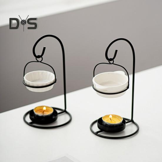 Essential Oil Burner Ceramic Aromatherapy Diffuser Oil Burner with Iron Tea Light Candle Holder Essential Oil Fragrance Diffuser for Bedroom Office